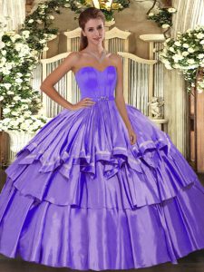 Lavender Ball Gowns Beading and Ruffled Layers Quince Ball Gowns Lace Up Taffeta Sleeveless Floor Length