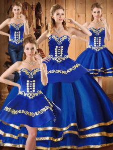 Best Selling Sleeveless Floor Length Embroidery Lace Up Quinceanera Gown with Blue