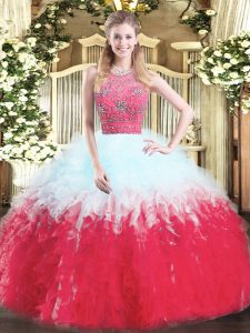 Traditional Multi-color Sleeveless Tulle Zipper Quinceanera Dresses for Military Ball and Sweet 16 and Quinceanera