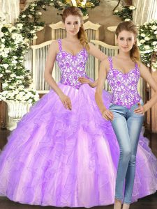 Straps Sleeveless Lace Up Ball Gown Prom Dress Lilac Organza