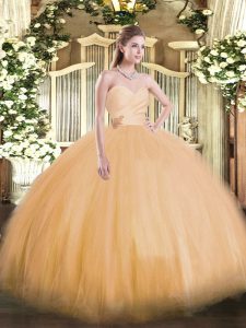 Sleeveless Floor Length Beading Lace Up Sweet 16 Dresses with Orange