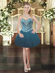 Teal Ball Gowns Tulle Sweetheart Sleeveless Beading Mini Length Lace Up Prom Party Dress