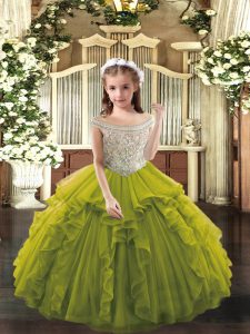 Sleeveless Beading and Ruffles Lace Up Little Girl Pageant Gowns
