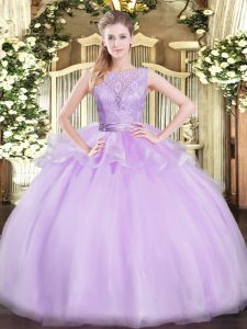 Lovely Lavender Scoop Neckline Lace Quinceanera Dresses Sleeveless Backless