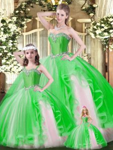 Green Lace Up Sweetheart Ruffles Sweet 16 Dresses Organza Sleeveless