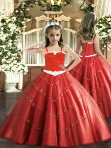 Straps Sleeveless Lace Up Pageant Dress Red Tulle