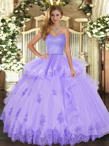 Sumptuous Lavender Sleeveless Beading and Appliques and Ruffles Floor Length Quinceanera Dress