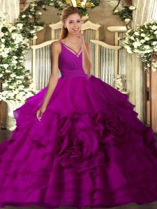 Gorgeous Organza Sleeveless Floor Length Sweet 16 Dress and Beading and Ruffled Layers