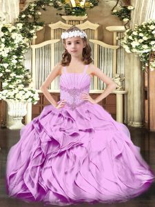 Custom Made Floor Length Lace Up Pageant Gowns For Girls Lilac for Party and Quinceanera with Beading and Ruffles