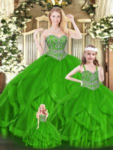 Most Popular Green Zipper Vestidos de Quinceanera Beading and Ruffles Sleeveless Floor Length