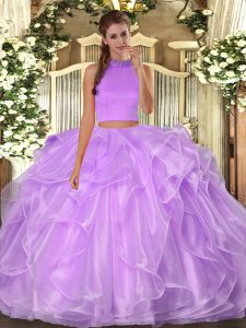 Graceful Halter Top Sleeveless Backless Sweet 16 Dresses Lilac Organza