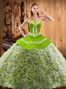 High End Multi-color Ball Gowns Embroidery 15th Birthday Dress Lace Up Satin and Fabric With Rolling Flowers Sleeveless 
