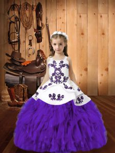 Gorgeous Sleeveless Lace Up Floor Length Embroidery and Ruffles Little Girls Pageant Gowns