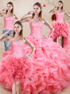 Super Floor Length Baby Pink Quinceanera Gowns Sweetheart Sleeveless Lace Up