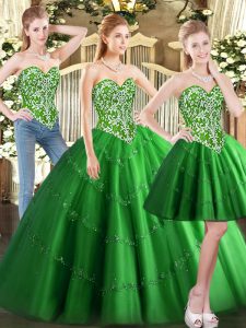 Sweetheart Sleeveless Tulle Quinceanera Dress Beading Lace Up