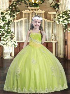 Tulle Sleeveless Floor Length Girls Pageant Dresses and Appliques and Sequins