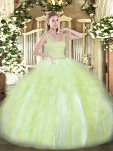 Yellow Green 15 Quinceanera Dress Military Ball and Sweet 16 and Quinceanera with Beading and Ruffles Straps Sleeveless 