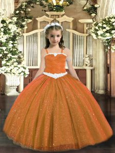Floor Length Ball Gowns Sleeveless Rust Red Little Girl Pageant Gowns Lace Up