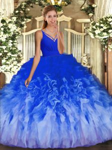 New Arrival Multi-color Ball Gowns Ruffles Quinceanera Gowns Backless Tulle Sleeveless Floor Length