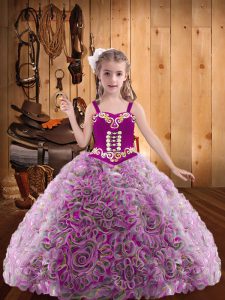 Multi-color Straps Neckline Embroidery and Ruffles Little Girl Pageant Gowns Sleeveless Lace Up
