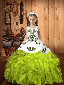 High Quality Yellow Green Pageant Gowns For Girls Sweet 16 with Embroidery and Ruffles Straps Sleeveless Lace Up
