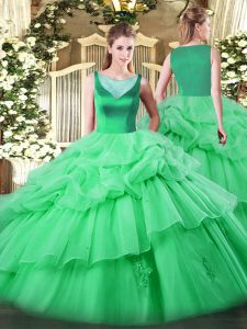 Apple Green Ball Gowns Beading and Appliques and Pick Ups Vestidos de Quinceanera Side Zipper Organza Sleeveless Floor L