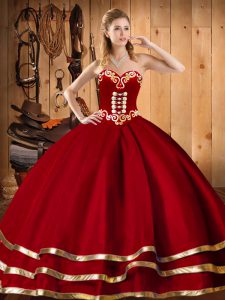 Dynamic Red Sleeveless Embroidery Floor Length Ball Gown Prom Dress