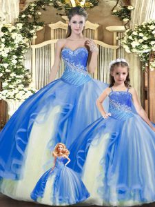 Floor Length Multi-color Quinceanera Gown Tulle Sleeveless Beading and Ruching
