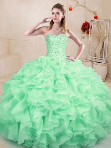 Floor Length Ball Gowns Sleeveless Apple Green Quince Ball Gowns Lace Up