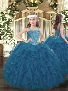 Elegant Sleeveless Beading and Ruffles Lace Up Kids Pageant Dress