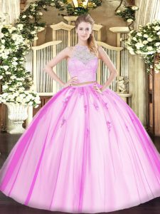 Fuchsia Sleeveless Tulle Zipper Sweet 16 Dresses for Military Ball and Sweet 16 and Quinceanera