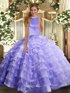 Dynamic Lavender Backless 15 Quinceanera Dress Beading and Ruffled Layers Sleeveless Floor Length