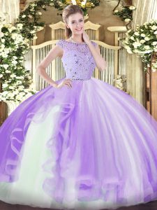 Lavender Ball Gowns Beading and Ruffles Quinceanera Gown Zipper Tulle Sleeveless Floor Length