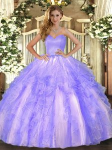 Popular Sleeveless Floor Length Ruffles Lace Up Sweet 16 Quinceanera Dress with Lavender