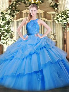 Vintage Organza Sleeveless Floor Length Quinceanera Gown and Lace and Ruffled Layers