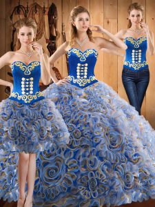 Modest With Train Lace Up Quinceanera Gown Multi-color for Military Ball and Sweet 16 and Quinceanera with Embroidery Sw