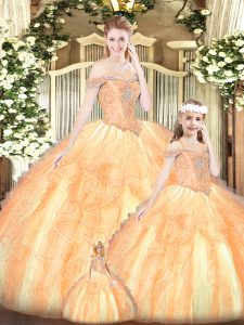 Spectacular Orange Red Quinceanera Dresses Military Ball and Sweet 16 and Quinceanera with Beading and Ruffles Off The S