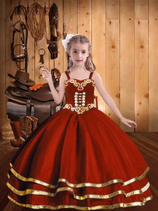 Great Rust Red Ball Gowns Beading and Embroidery and Ruffled Layers Little Girls Pageant Dress Wholesale Lace Up Organza