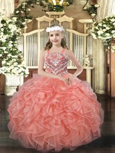 Charming Ball Gowns Little Girl Pageant Dress Orange Red Straps Organza Sleeveless Floor Length Lace Up