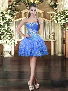 Dynamic Baby Blue Ball Gowns Organza Sweetheart Sleeveless Beading and Ruffled Layers Mini Length Lace Up Prom Dresses
