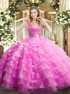 New Style V-neck Sleeveless Zipper Quince Ball Gowns Lilac Organza