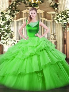 Glorious Scoop Sleeveless Ball Gown Prom Dress Floor Length Beading and Pick Ups Organza