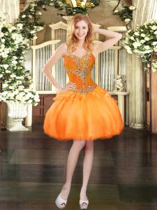 New Style Orange Sleeveless Mini Length Beading Lace Up Prom Evening Gown