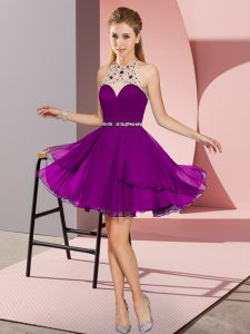 Simple Dark Purple Dress for Prom Prom and Party with Beading Halter Top Sleeveless Zipper