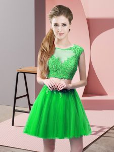 Flirting Green Tulle Zipper Homecoming Dress Sleeveless Mini Length Appliques