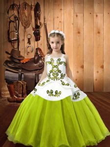 Yellow Green Organza Lace Up Child Pageant Dress Sleeveless Floor Length Embroidery