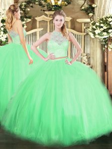 Floor Length Quince Ball Gowns Tulle Sleeveless Lace