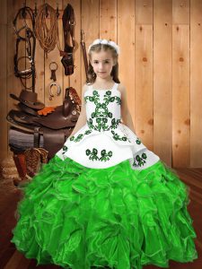 Customized Straps Sleeveless Lace Up Kids Pageant Dress Organza
