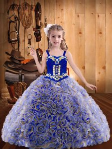 Sleeveless Fabric With Rolling Flowers Floor Length Lace Up Winning Pageant Gowns in Multi-color with Embroidery and Ruf
