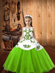 Stylish Embroidery Little Girl Pageant Dress Lace Up Sleeveless Floor Length